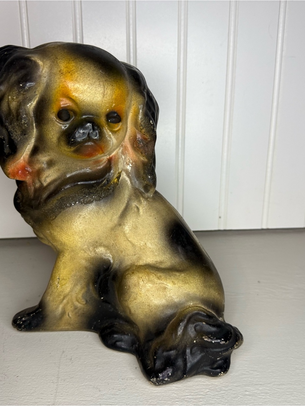 Vintage MCM Chalkware Pekingese Dog Figurine Large, Home Decor 9"